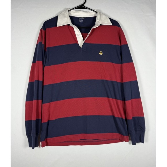 Brooks Brothers Rugby Polo Shirt Men's Small Red Stripe Classic Fit Long Sleeve - Picture 1 of 6